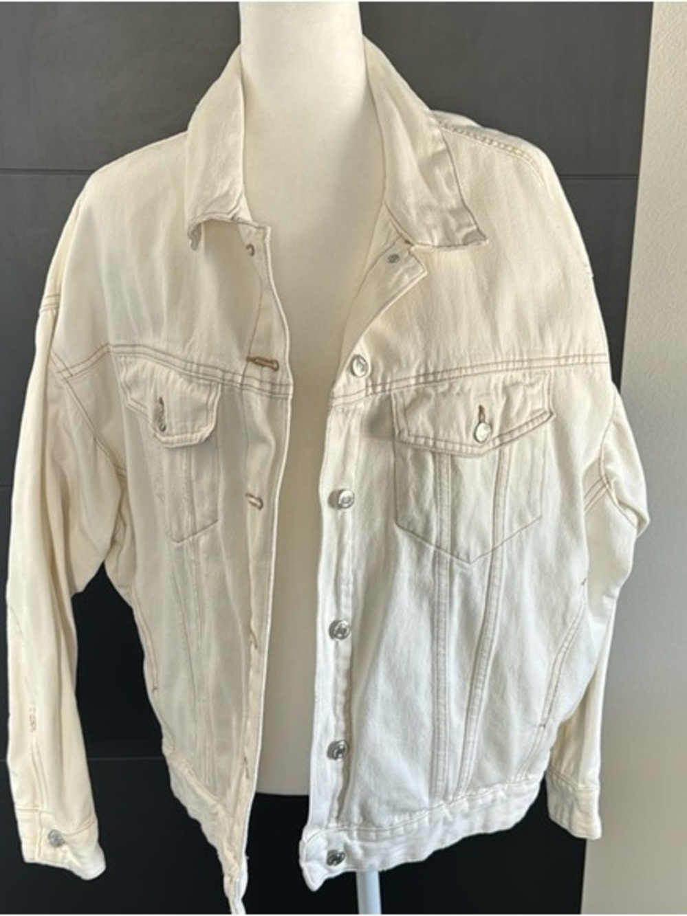 Classic Off White Denim Jacket - Women's Lightweight Trucker